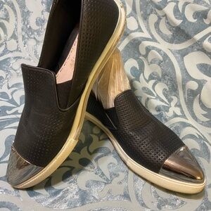 Miu Miu Black Loafers with Silver Toe Cap